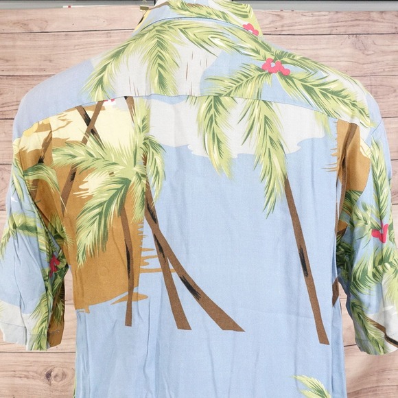 ROUNDY BAY 100% RAYON FLORAL PALM TRESS HAWAIIAN BUTTON UP SHIRT MENS L LARGE - Picture 5 of 7
